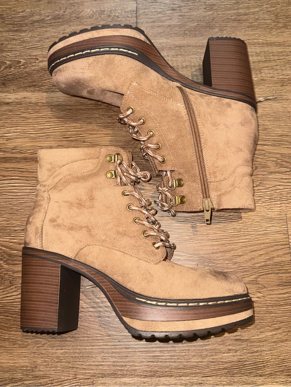 Pierre Dumas Tan Suede Lace-Up Platform Heel Boots